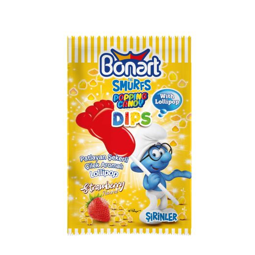 Jellyman Bonart Smurfs Popping Candy Dipped Lollipop With Strawberry Flavor (12x12Gx24)