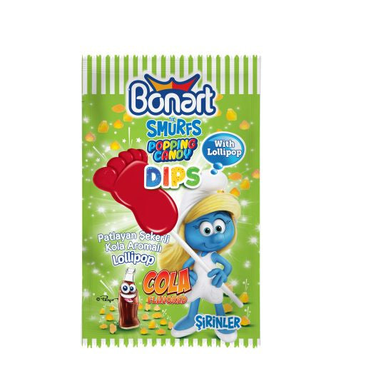 Jellyman Bonart Smurfs Popping Candy Dipped Lollipop With Cola Flavor (12x12Gx24)