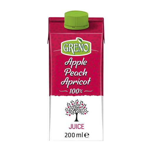 Greno Apple - Peach – Apricot 100% Nfc Juice Tetra Pak (200ML) x 24