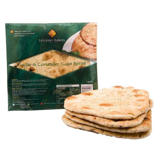 Leicester B Handmade Naan Bread Large Garlic & Coriander (15x400g)