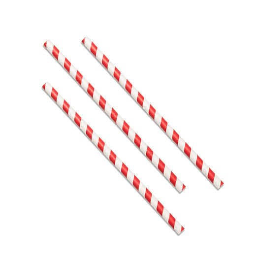 Straight Smoothie Straw Paper (200X8Mm/8) Red Stripeinc 40Inc 200Pcs