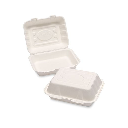 Natural Leaf Hb9 Bagasse F+C Box (190X150X70Mm/7.5X6X2.5) Small White (Hb9)Inc 5Inc 50Pcs