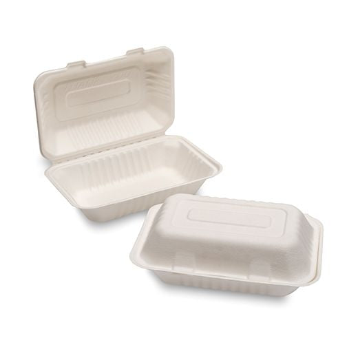 Natural Leaf Bagasse Lunch Box (232X155X78Mm/9X6) Whiteinc 5Inc 50Pcs