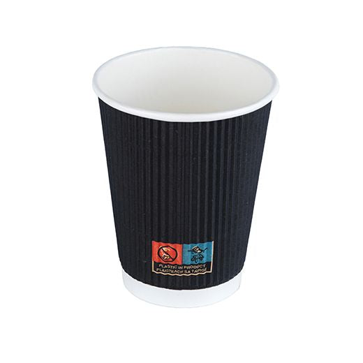 Grab & Go Triple Wall (Ripple) Hot Drink Cup (340Ml/12Oz) Black 25Pcs