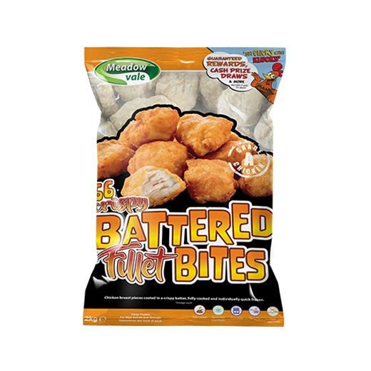 Meadow Vale Battered Chicken Fillet Bites (30G) 2Kg