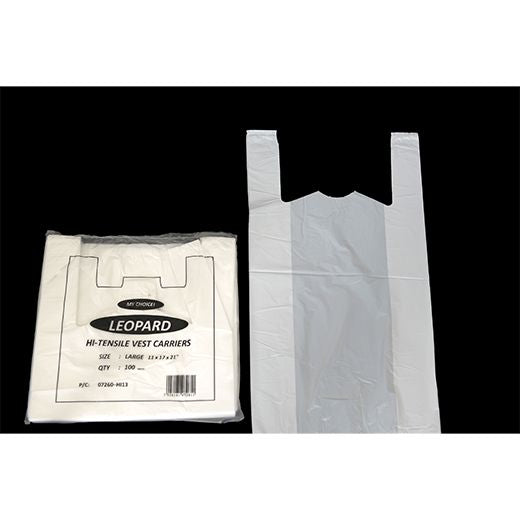 Majectic Leopardinc White Hi-Tensile Vest Carriers Large (11X17X21) 14Muinc 100Pcs