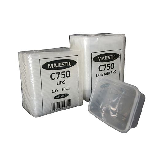 C750 - Majestic Clear Plastic Rectangular Cont+Lids 50Pcs