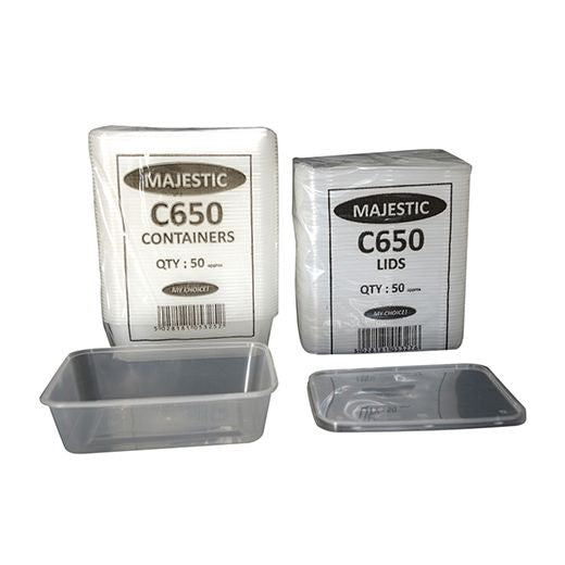 Majestic C650 Clear Pp Plastic Rectangular Medium Cont+Lids 50Pcs/Bag